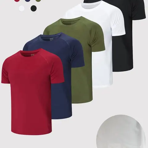 3/5 Pack Men's Short Sleeve Sport Round Neck Shirt, Breathable Cool Polyester T-Shirt, Ideal for Running Cycling Fitness, Quick Dry Casual Sports Top, Athletic Shirt, Athletic Tops, Athletic Clothes
