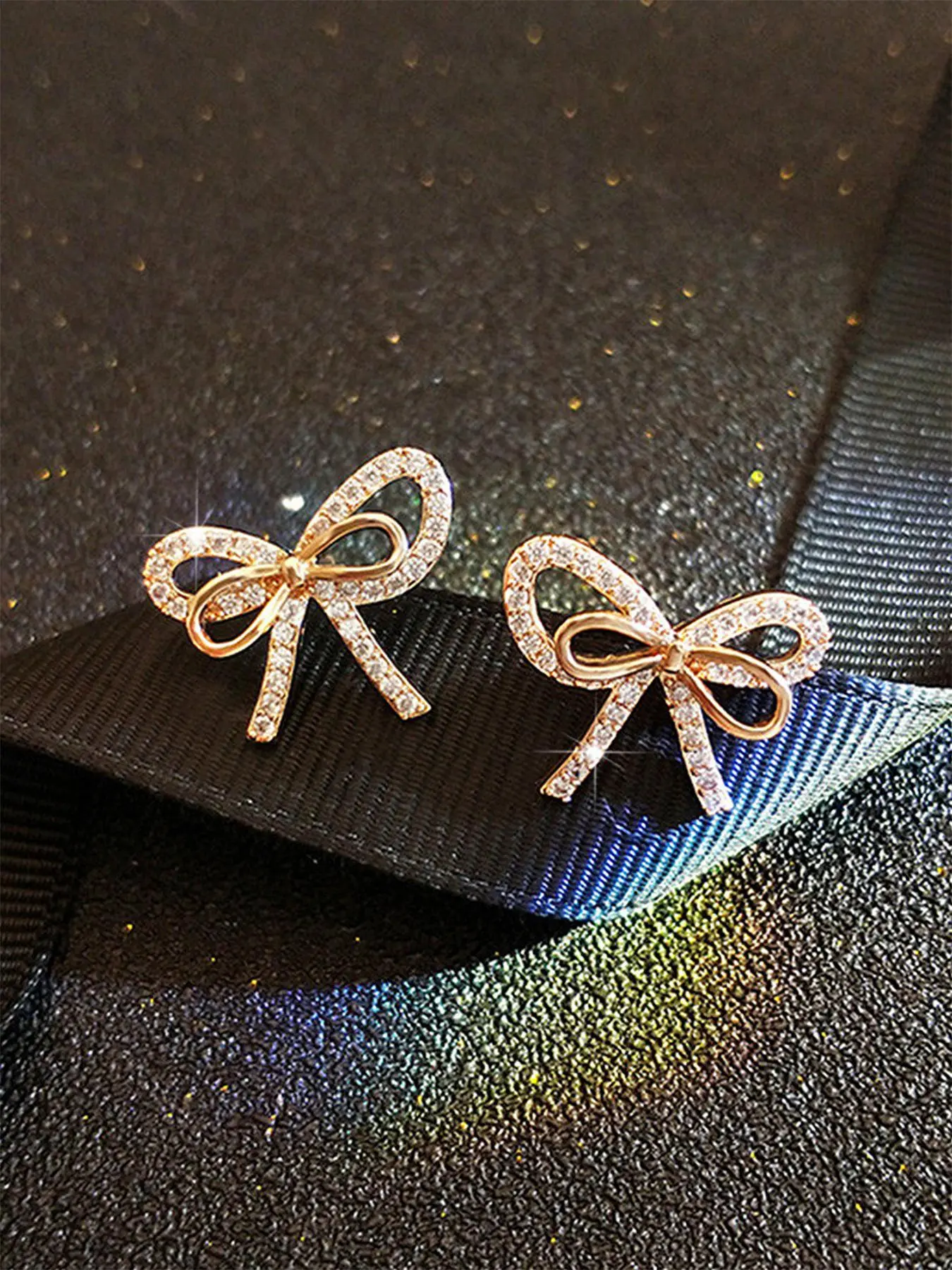 Rhinestone Bow Decor Stud Earrings (1 Pair), Fashion Jewelry for Women, Daily Clothing Decor, Trendy All-match Wedding Anniversary Party Jewelry Gift, Fashion Accessory, Ear Studs, High Quality Earrings, Fashionable Earrings