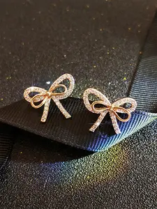 Rhinestone Bow Decor Stud Earrings (1 Pair), Fashion Jewelry for Women, Daily Clothing Decor, Trendy All-match Wedding Anniversary Party Jewelry Gift, Fashion Accessory