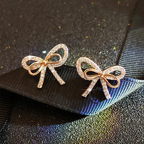 Rhinestone Bow Decor Stud Earrings (1 Pair), Fashion Jewelry for Women, Daily Clothing Decor, Trendy All-match Wedding Anniversary Party Jewelry Gift, Fashion Accessory, Ear Studs, High Quality Earrings, Fashionable Earrings