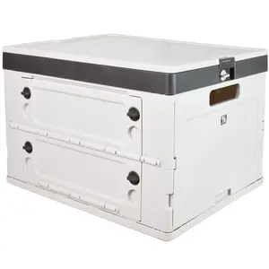 Wellmax Collapsible Storage Bin with Lid - 44LB Stackable Foldable Crate for Groceries Office & Car Trunk Organizing Non-Slip Locking Lid Quick-Release Latch Side Panel Access