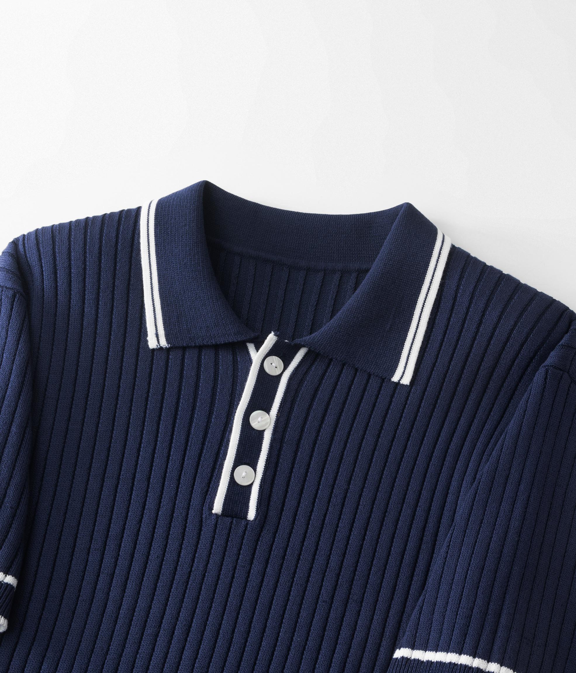 Men's Vintage Ribbed Knit Polo Shirt Short Sleeve Casual Classic Preppy Style Contrast Tipped Collar Knitted Sweater Top Smart Casual Slim Fit Summer Pullover T-Shirt Old Money Aesthetic Breathable Fashion Golf Tee Streetwear Trendy Clothing for Men
