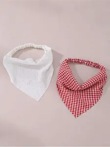 2pcs Women Hair Accessories Minimalist Fresh And Simple Red & White Check Print Triangle Head Scarf And Elastic Hairband, Suitable For..., Headband Fall Winter Hair Band For Vacation Outfits Woman Women Bandanas Soft Headwrap Summer Outfits Headscarf
