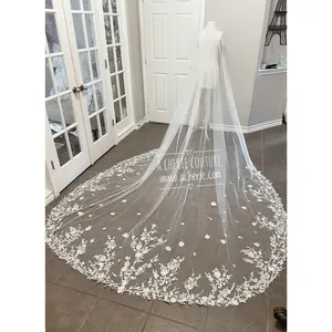 Style RV14 Floral Branch Lace with Scattered Flowers Royal Veil
