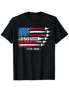 Men's 250th USA Birthday Commemorative T-Shirt 1776-2026 - 4th of July Comfort Fit Crew Neck Tee with 250 Years American, Ultra Soft Breathable Casual Shirt for 4th of July & Year-Round Wear