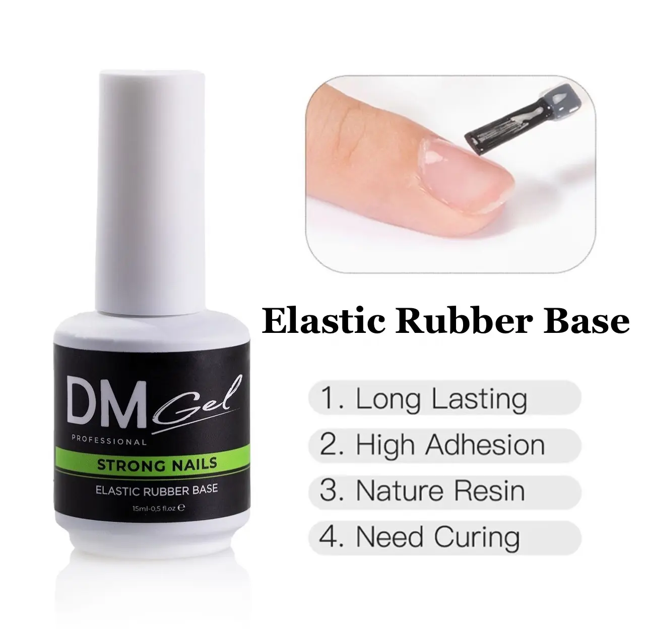 Elastic Rubber Base Gel. Strong, Long and Healthy Nails. Strong Base Gel. Long Lasting Base Gel.