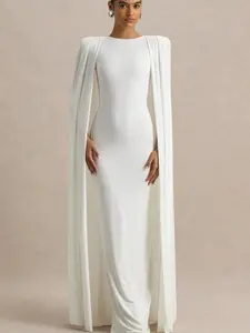 Middle Eastern Abaya Dress, Round Neck Sleeveless Loose Fit Chiffon Zipper Dress, Elegant Solid Color Waist Cinched Party Dress for Women