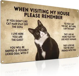Funny Tuxedo Cat-Themed Sign 8x12 Inch - Visitor’s Guide to Interacting with Cats - Gift for Cat Lovers’ Home Decor