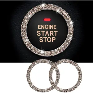 2 count Bling  Rhinestone  Engine Start Ring Stickers, Key  & Knob Ring Decoration, Push Start Button Bling  Ring Stickers for Women