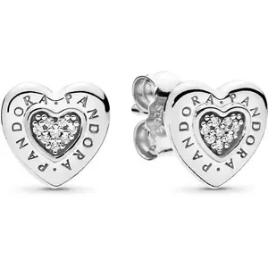 PANDORA Signature Heart Stud Earrings - Clear CZ - 297382CZ