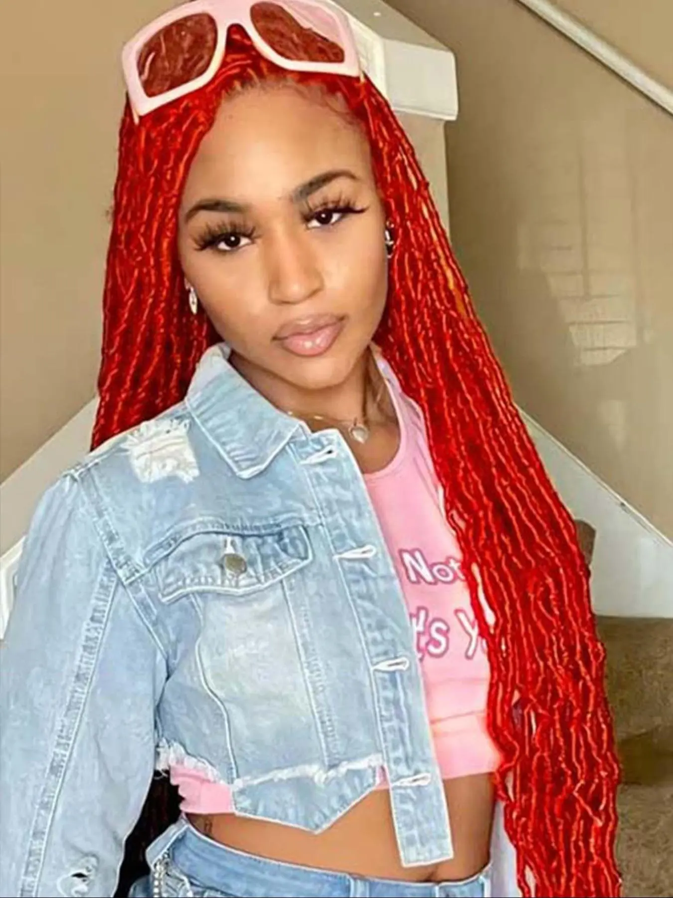 Long Red Braided Wigs for Women, Natural Looking Gorgeous Fluffy Wigs with Baby Hair Bangs, Synthetic Braided Full Lace Wigs for Party, Daily Use, Lace Frontal Wigs