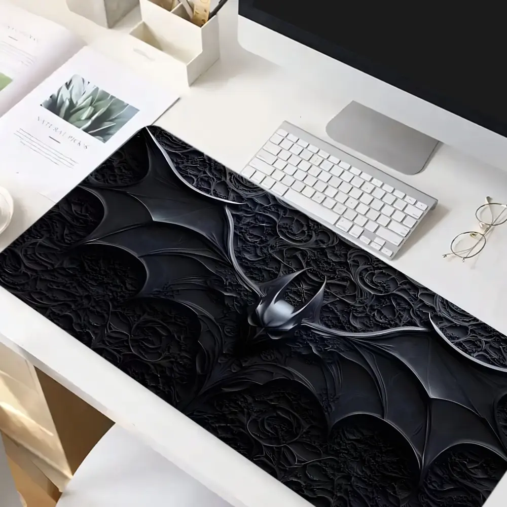 1pc Dark Bat  Mouse Pad Cool Black Desk Mat Extended XL MousePad Office Desk Accessories- Multicolor Non-Slip Stitched Edge Computer Mat For Desk 35.4x15.7 Inches Rubber Base Laptop Keyboard Pad for Home Office & Gamers,Durable and Spill-Resistant