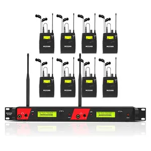Wireless in Ear Monitor System, 2 Channel 8 Bodypacks Pro Mono IEM System for Musicians, Metal Rack Mount Monitor w/ 2x40 UHF Frequencies, 330ft Range for Band, Stage or Studio