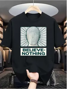 Skeptic Men's Casual Digital Print T-Shirt - Polyester, Round Neck, Short Sleeve, Street Hip-Hop Style, Summer European and American Fashion Trend, Sporty Look