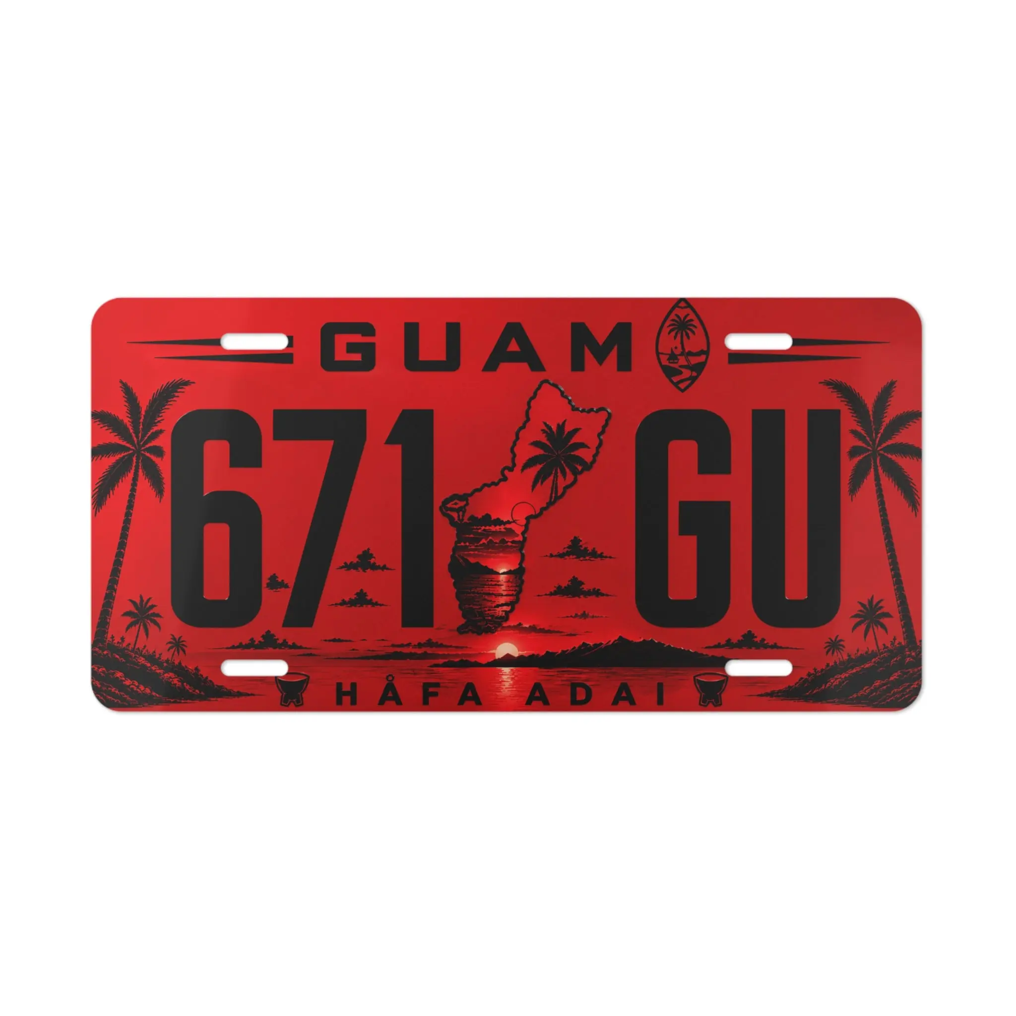 Guam Red 671 GU Aluminum License Plate, Pre-Drilled with Mounting Holes, Car Exterior Accessory