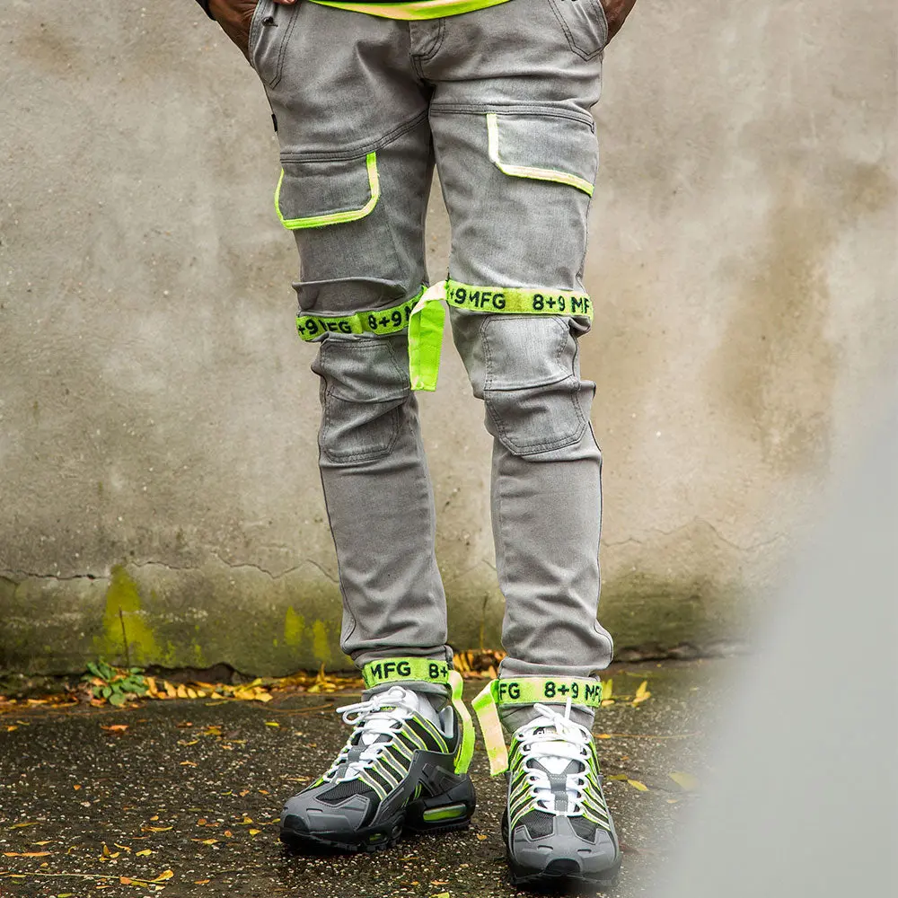 Strapped Up Slim Grey Washed Denim Jeans Volt Strapped Up Slim Grey Washed Denim Jeans Volt