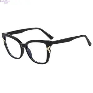 Women's Black Cat Eye Eyeglasses with Gold X Detail Anti-Blue Light Clear Lens Fashion Glasses Lightweight Stylish Shades for Daily Casual Office Street Style