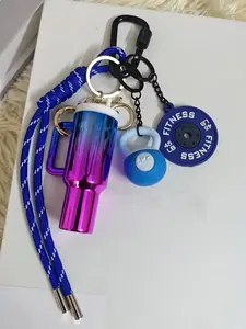 Dopamine Sports Style Fitness Theme Combination Keychain - Colorful Cup Shaped Bell Pot, Dumbbell, Barbell Plate Hiking Buckle Design Suitable For Various Scenarios Such As Bags, Keys, And Fitness Bags, A Niche Accessory For Sports Enthusiasts.