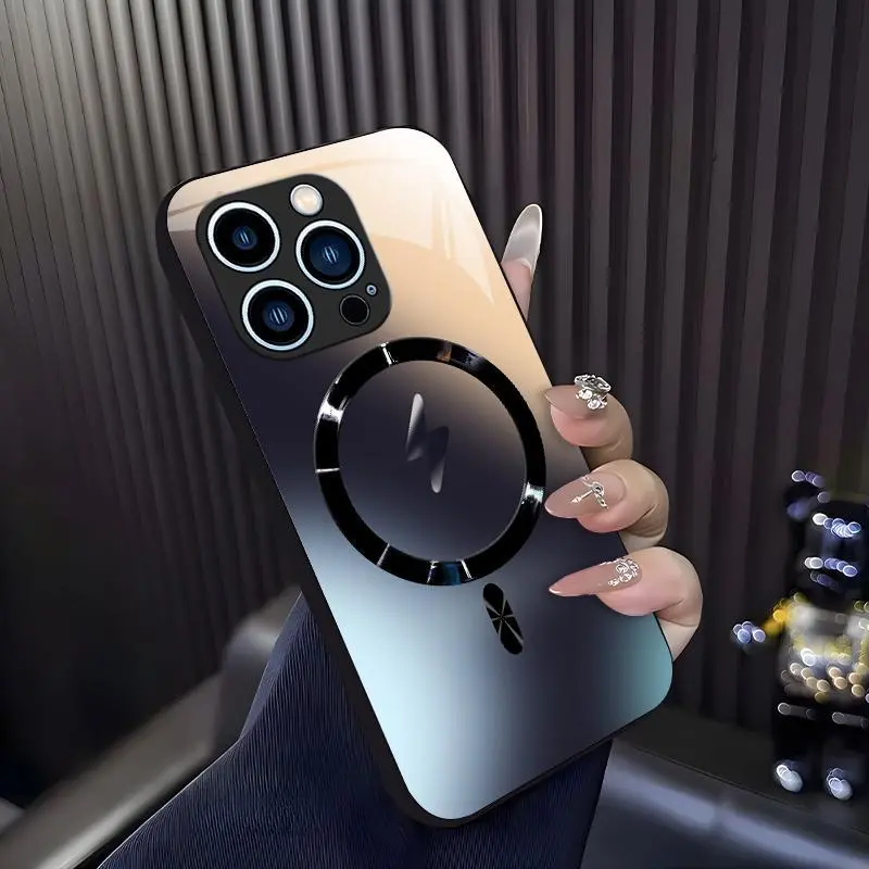 Luxury Ombre Gradient MagSafe Smartphone Casing - Futuristic Metallic Glossy Magnetic Cellphone Case, Phone Accessories for iPhone 12 Pro with Protection-975