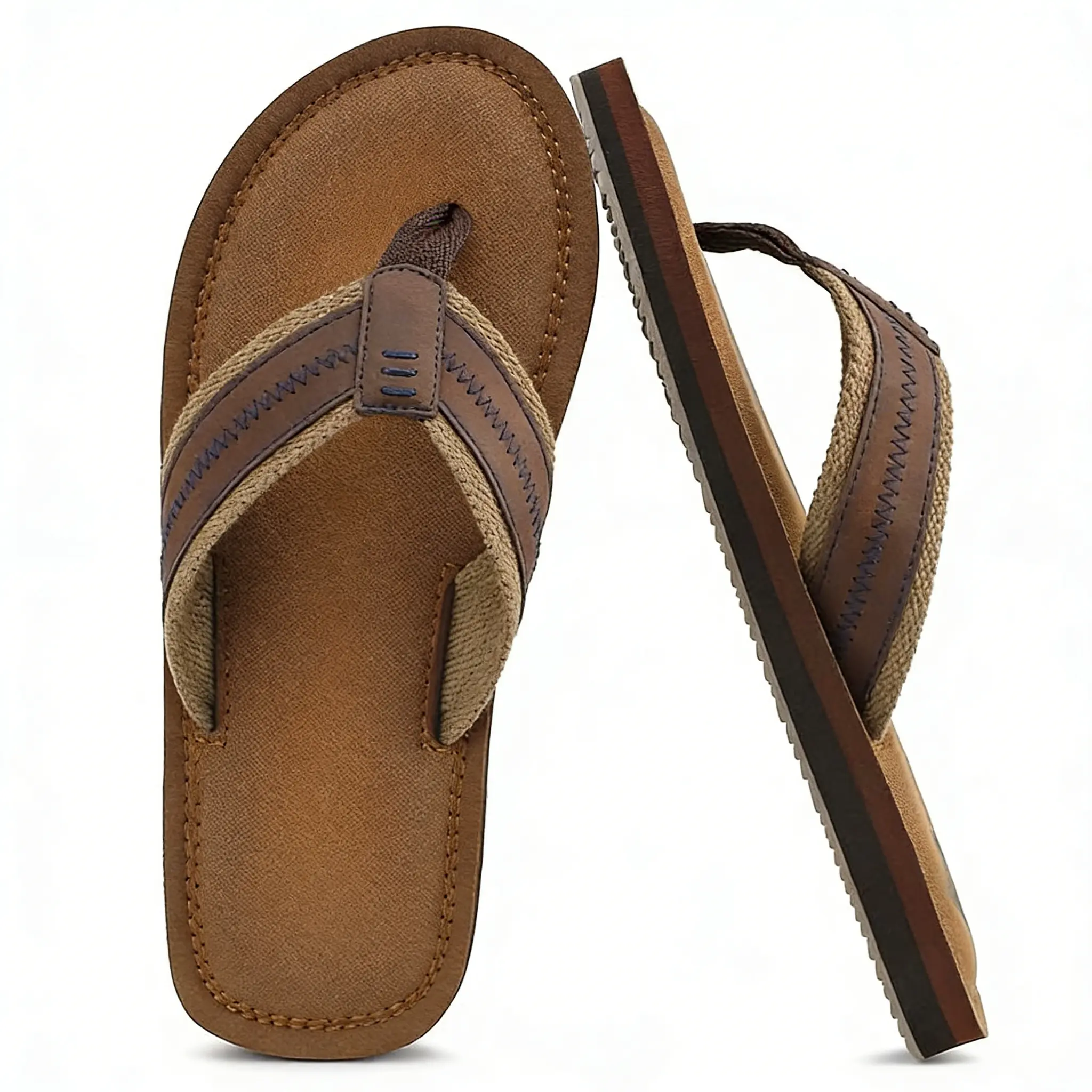 Men's PU Leather Flip Flops, Casual Wedge Sandals with Comfortable Non-Slip Soles, Summer Outdoor Beach Walking Shoes, Beach Sand Men's Flip Flops, Open-Toe Platform Men's Flip Flops