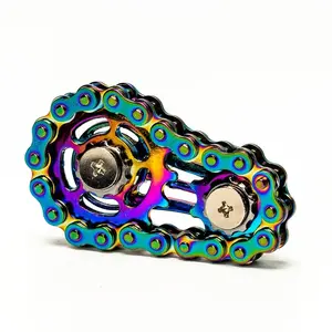 1pc Bike Chain Fidget Spinner, Silent CNC Machined Stainless Steel Gear Desk Ornaments for Adults, Steampunk Decor Anxiety Relief & Focus Tool for Office (Collectible Mechanical Art), Mixed Color Metal
