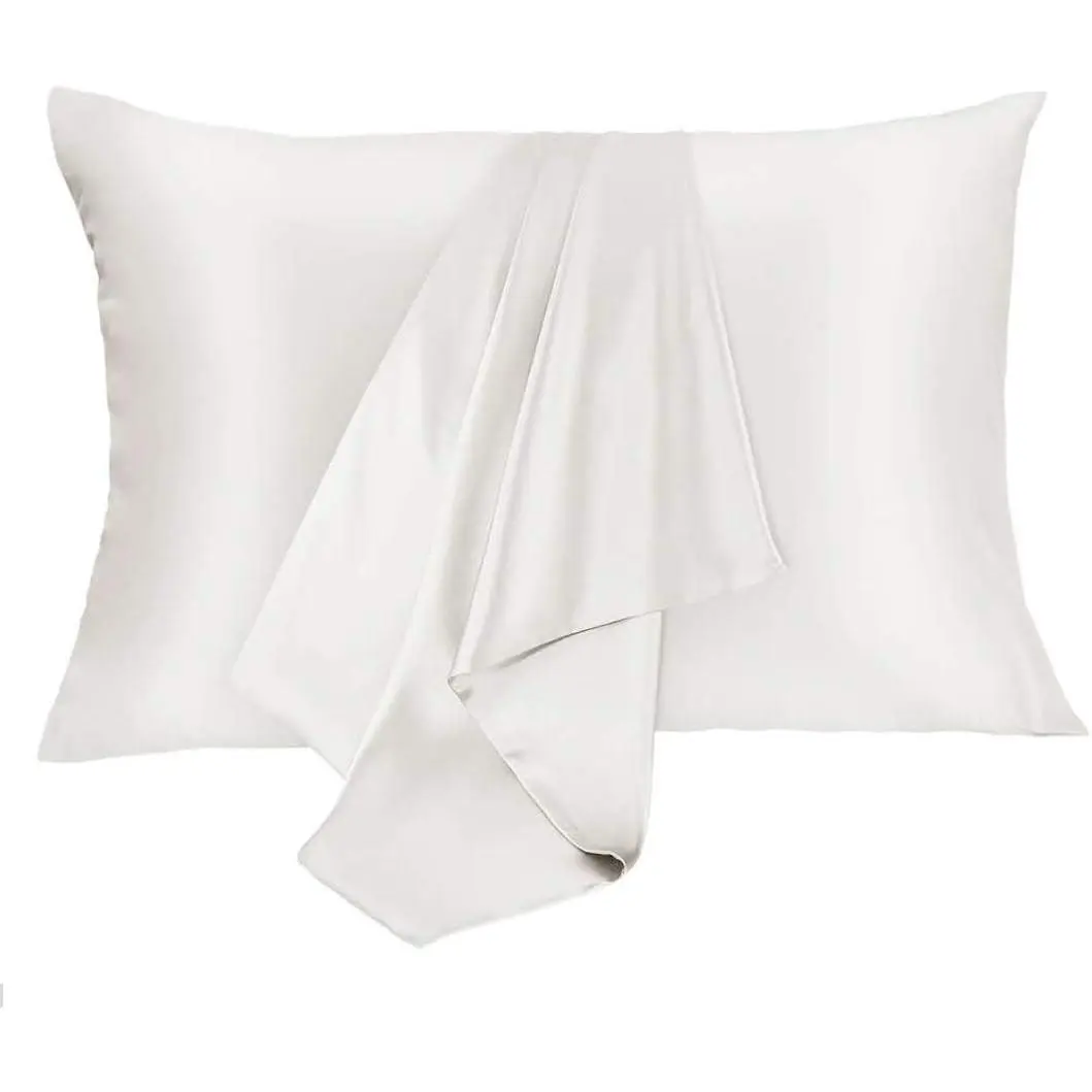 Silk Pillowcase for Hair and  2 Pack  Mulberry Silk Bed Pillowcase  Soft Breathable Both Sides Silk Pillow Case with  Zipper, Standard Size Pillow Cases (White)