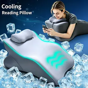 Cooling reading pillow, an ergonomic memory foam support pillow, made of soft and breathable fabric, with adjustable neck support, perfect for reading, gaming, working on the bed/sofa/ground, providing comfortable neck and chest support for adults.