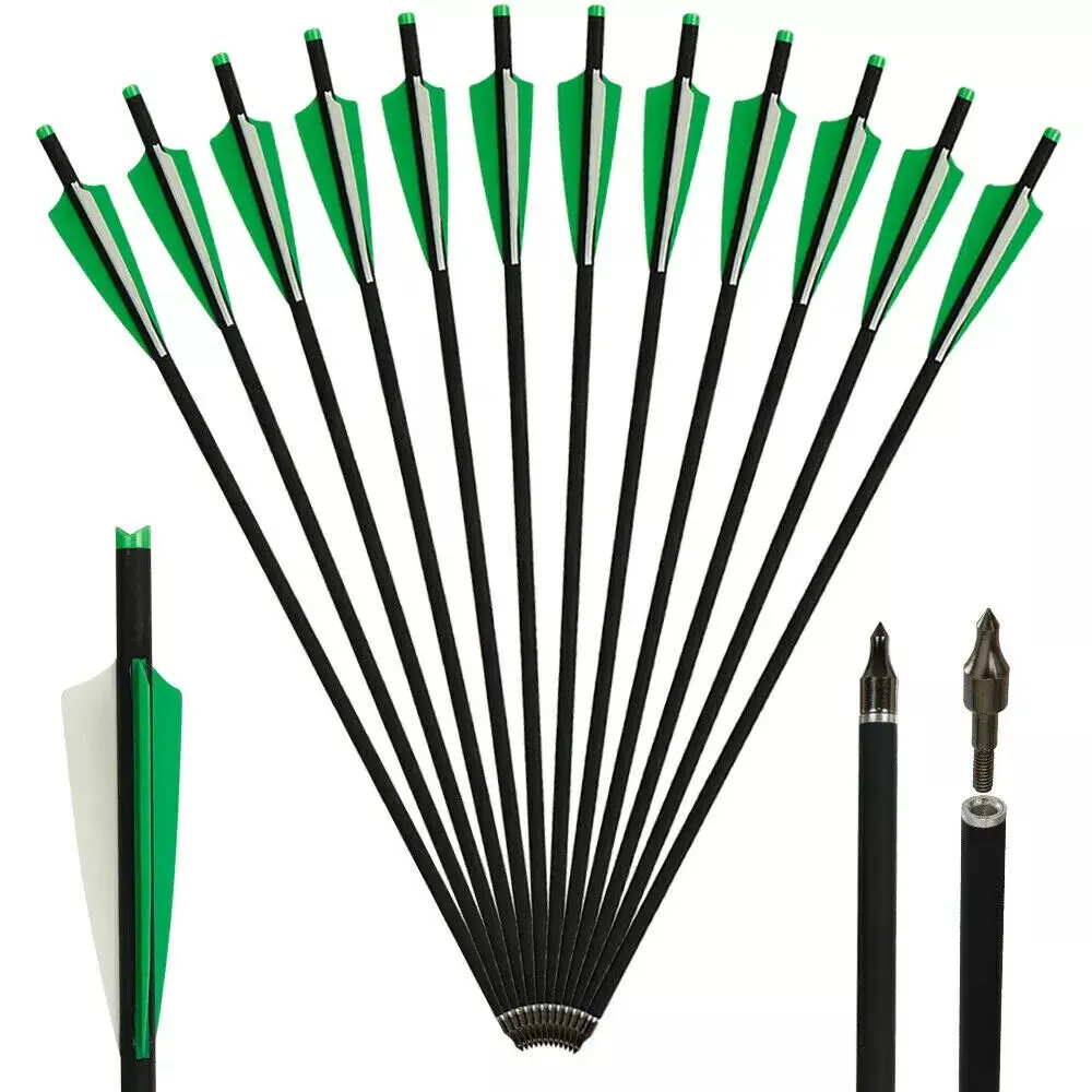 20'' Hunting Crossbow Bolts Carbon Arrows 12PCS 4" Vanes Archery Crossbow Arrows