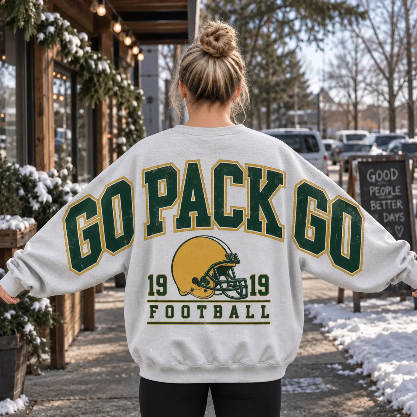 Vintage 1919 Football GO PACK GO Shoulder Back Printing Crewneck Sweatshirt, Game Day Sweatshirt, Fall Sport Season hoodie, Gift for Him and Her, Vibes