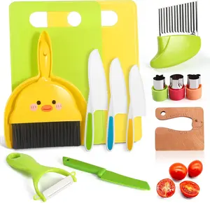 Easter Gift 14 PC Kid Safe Knife Set for Real Cooking Toy for Age 2+ , Montessori Kitchen tools for Toddlers Mini Chef 2-4 5-7 6-8 Year Old Kids, Christmas Toy Gifts for 2 3 4 5 6 7 8 9 Year Old Girl Boy Birthday