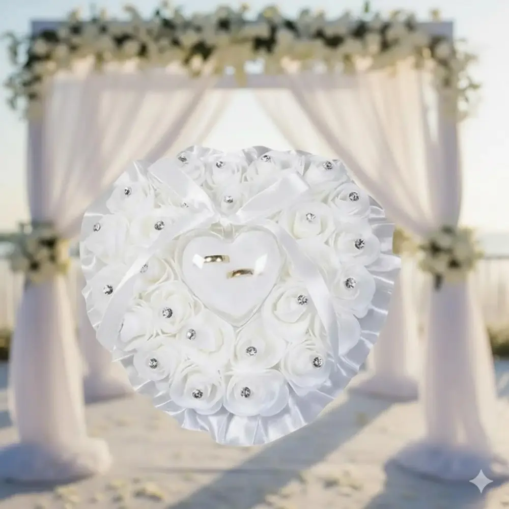 Romantic Wedding Rose Ring Box Set | Perfect Ring Pillow & Display for Couples' Bands | Elegant Ceremony Decor & Ring Storage | Trending Wedding Season Gift & Accessory