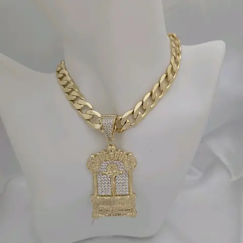 Gold Plated Chain 226 & Dije 454 gold plated unisex 10mm de grosor
