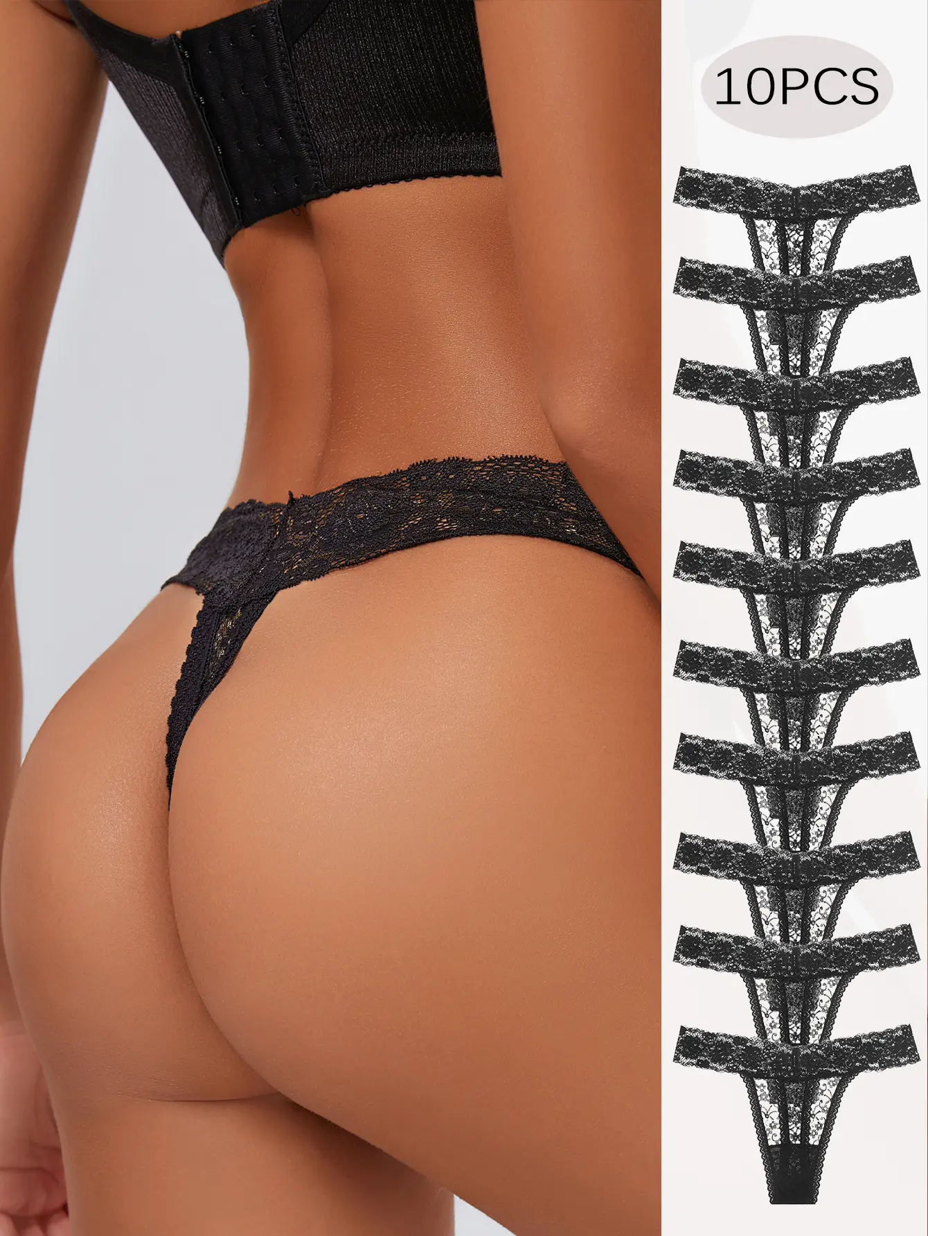 Women's 10-Piece Elegant Lace Thong Knicker Set, Sohochic Lingerie Underwear for Holiday and Daily Wear