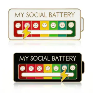 2Pcs Social Battery Slider Pin, Funny Social Battery Pin for 7 Days, My Social Battery Slider Pins for Work, Cute Expression Mood Pins for Introverts Interactive, Unisex, Daily