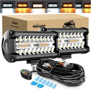 Nilight 2PCS 6.5 Inch 120W LED Light Bar Amber White Strobe 6 Modes Memory Function Off-Road Truck Car ATV SUV Cabin Boat with 16AWG Wiring Harness Kit-2 Lead led  dealsforyoudays