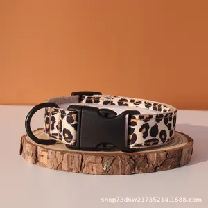 Dog Collar Leopard Print Adjustable Polyester Heavy Duty Training Collar for Small Medium Large Dogs Pet Neck Collar