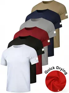 Men's 6-Piece Crew Neck Short-Sleeve Tees, Polyester Mesh Quick-Dry Moisture-Wicking Sun Protection Shirts, Lightweight Cool All Seasons Multi-Size Sports Tops for Fishing, Gym oversized tiktokshopspringglowup, Quick Drying, Six-Pack,summervibes
