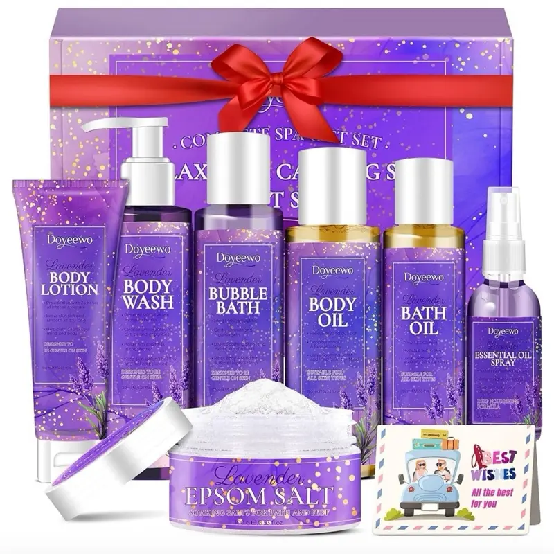 Dayewo Lavender Bath Set with Body Lotion, Bubble Bath, Body Wash & Bath Oil, Includes Epsom Salt for Body Care and Comfort