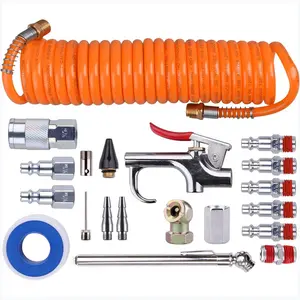 1/4 Inch NPT Air Accessory Kit - 20 Piece, Air Compressor Hose Tool Kit with Coil PU Hose/Blow Gun/Tire Gauge/Storage Case