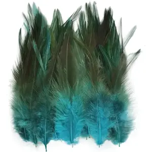 Happy Feather 100PCS Saddle Hackle Rooster Feather for Crafts, 3-6 inch Natural Pheasant Neck Feathers DIY Pendant Earrings Dream Catcher-Lake Blue