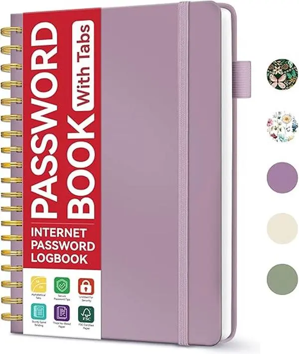 Password Keeper Book with Alphabetical Tabs, Spiral Password Keeper, Internet Password Record Books for Seniors, Password Logbook for Home Office