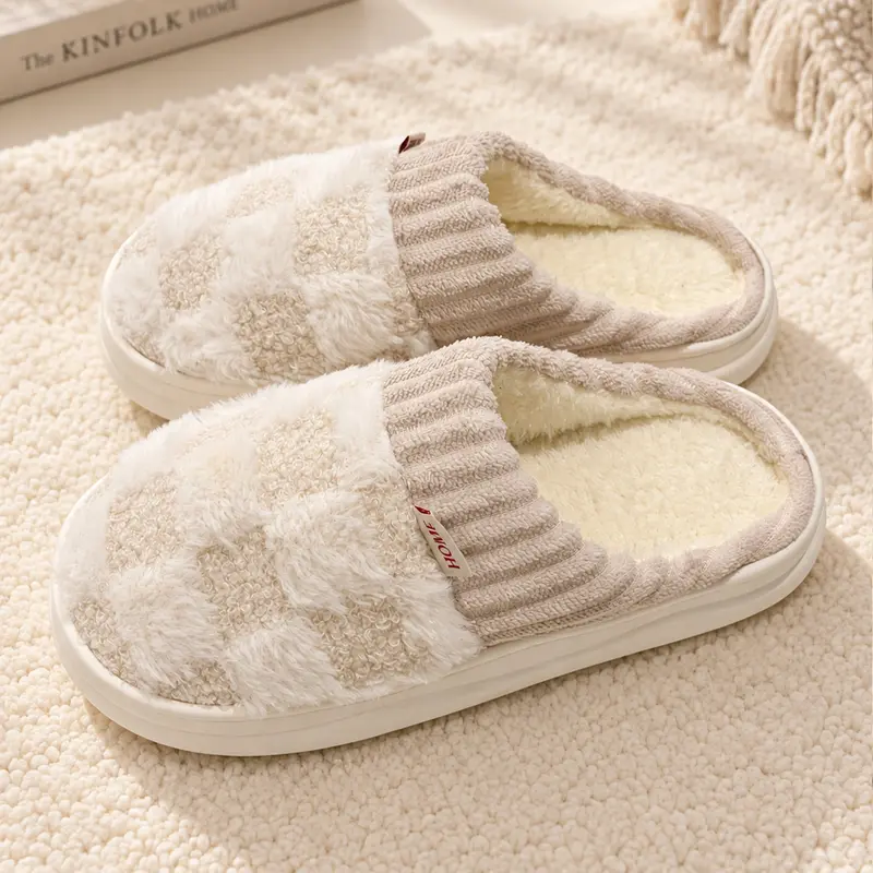 Women's Warm Fuzzy Slippers, Soft Plush House Slippers with Cozy Lining, Cushioned Indoor Home Shoes for Winter