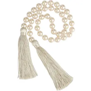 34 Inch  Glass Bead Garland with Tassels - Elegant Boho Table Decor, Fringe Wall  for Wedding, Party, Farmhouse Rustic Prayer Bead  Decoration(1 Pack,)