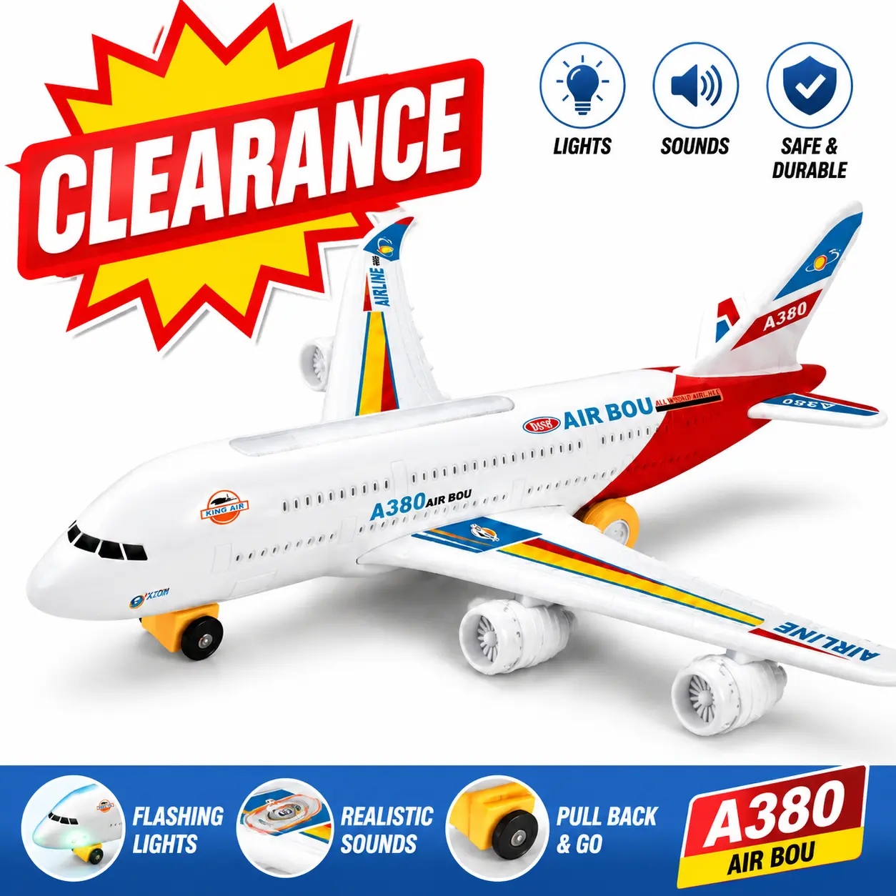 Electric A380 Plastic Airplane Toy for 6-8 Years Unisex Kids - Bump & Go Auto-Turn Aircraft Model with Flashing Lights, Realistic Sounds, Wingtop Details, Educational Gift