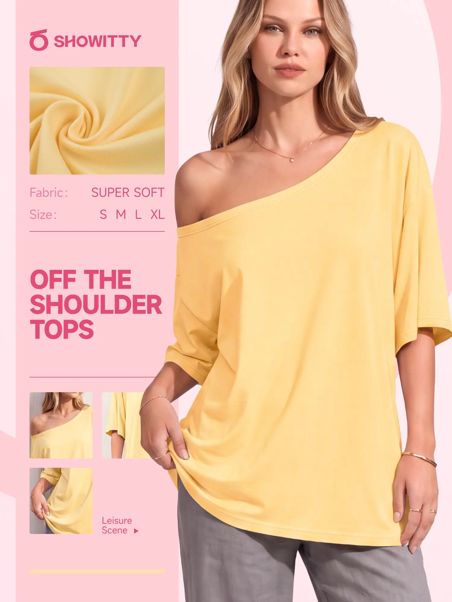 SHOWITTY Womens One-Shoulder Short Sleeve Top Loose Fit Summer T-Shirt Soft Stretch Fabric