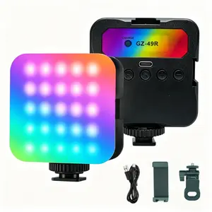 RGB Video Light Portable LED Photography Light with 3 Cold Shoe Mounts CRI 95+ 2500K-6500K 21 Effects 2 Clamps 88g Ultra-Light 136 LED Matrix 1200mAh Battery for Phone Laptop Zoom Call Live Streaming