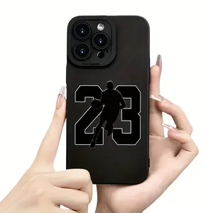 Number 23 Basketball Player Silhouette Cellphone Casing, Sports Fan Shockproof Handheld Devices Accessory for iPhone 13-17 Pro Max Plus, Black Matte Protective Fashion Gift Case