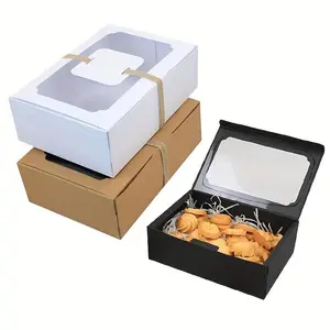 Kraft Paper Box, 12/24pcs Biscuit Candy Cake Gift Box with Transparent Window, Birthday Gift Box, Wedding Party Supplies, Gift Packaging Box