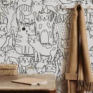 3pcs Cartoon Hand-Drawn Dog Cat Wallpaper, Self-Adhesive DIY Waterproof, Nordic Simple Style, Suitable for Dining Room Bedroom Living Room
