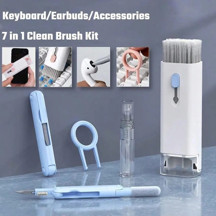 7-In-1 Compact Multi-Functional Electronic Cleaning Kit, Computer Keyboard Cleaner Brush, Headphones Headset Earphone Cleaning Pen, iPad Tablet Mobile Phone Cleaning Tools, Keycap Puller, Durable, Accessories